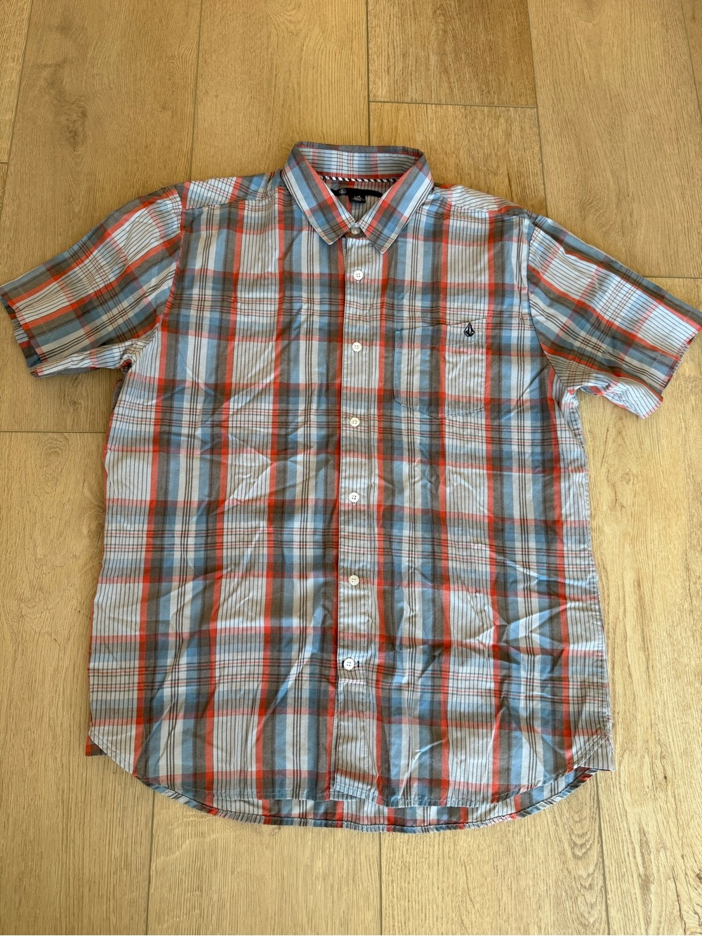 Volcom Short-Sleeve Plaid Button-Down Shirt - Blue & Orange